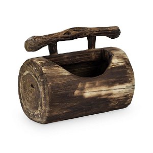 Cachepot em Madeira com Alça - P 21x14x18