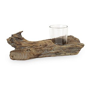 Tronco em Madeira com de Vidro para Vela