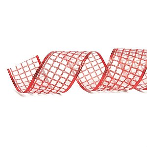Fita de Natal Glitter Branco e Vermelho 3,8cm (Fita para Presente) - 1 Unidade