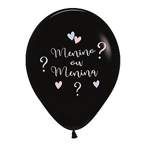 Balão de Látex 2 Lados Menino ou Menina? 12" 30cm Preto - 50 Un