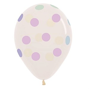 Balão Latex Impressão 360 Poá Pastel Multicolor 12" / 30cm - 50 Un