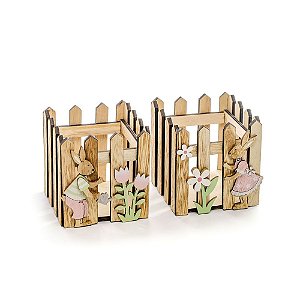 Cachepot Quadrado com Coelhos Madeira 10x10x10 - 2 Un