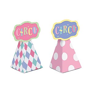 Caixa Cone Aplique Circo Rosa Composê 6,5x6,5x12,5 - 8 Un