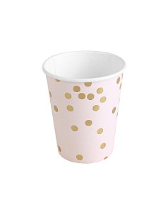 Copo de Papel 270ml Confetes Dourados Rosa Bebê - 10 Un