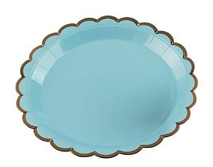 Prato Papel Azul Bebê com Borda Dourada - 10 Un