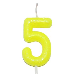 Vela Amarelo Neon Número 5