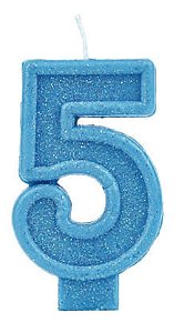 Vela Glitter Basic Azul Número 5