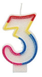 Vela Glitter Basic Colorida Número 3