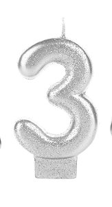 Vela Branca Glitter Número 3