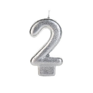 Vela Prateada Glitter Número 2