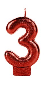 Vela Vermelha Glitter Número 3