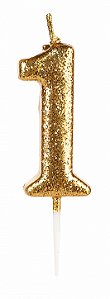 Vela Pequena Dourada Glitter 1