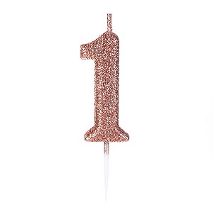 Vela Pequena Rosê Gold Glitter 1