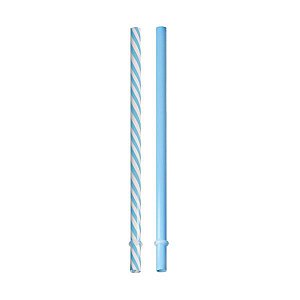 Canudo de Plástico Composê Azul Bebê e Branco 19 cm - 10 Un