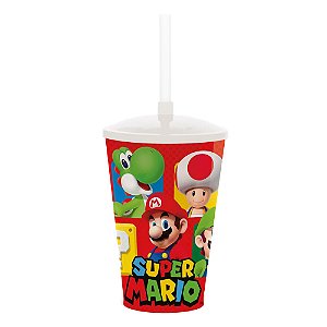 Copo Plástico com Tampa e Canudo Super Mario 500ml - 1 Un
