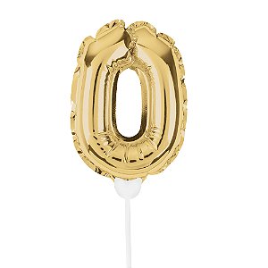 Mini Balão Auto Inflável com Vareta Número 0 Ouro