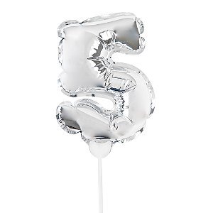 Mini Balão Auto Inflável com Vareta Número 5 Prata