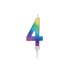 Vela Nº 4 Metalizado Degradê Colorido - 1 Un