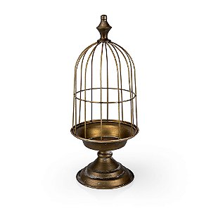 Gaiola Redonda com Base Metal Gold 16,5x16,5x41