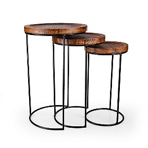 Mesa Madeira Redonda Lua - P 26,5x26,5x48