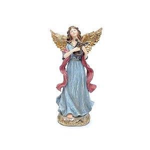 Anjo Decorativo Com Harpa Cor Azul