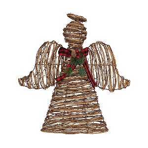 Anjo Rattan com Laço Xadrez Marrom e Vermelho e Preto G