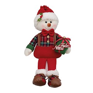 Boneco de Neve Sentado Gravata Borboleta Vermelha e Verde