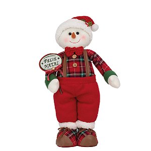 Boneco de Neve Suspens Placa Feliz Natal Vermelho e Verde