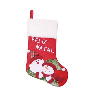Bota Feliz Natal Vermelho e Branco  40cm