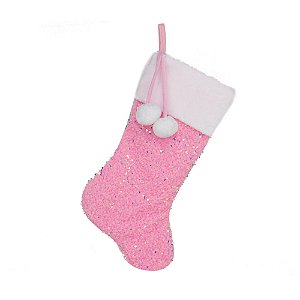 Bota Glitter com Pompom Branco 50cm