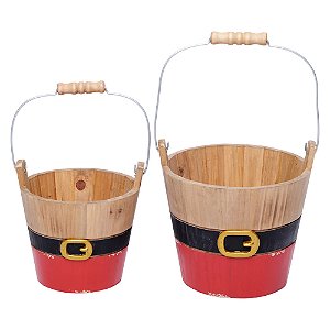 Cachepot Redondo Cinto Noel Marrom e Vermelho M e G - 2 Un