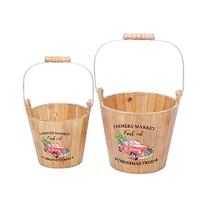 Cachepot Madeira com Alça Marrom M e G - 2 Un