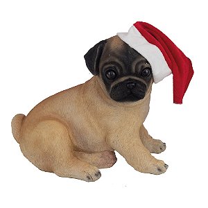 Cachorro Decorativo Pug Sentado Bege e Preto 25cm