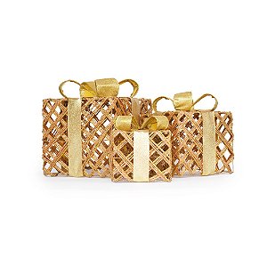 Caixas Presentes com Laço Ouro P M e G - 3 Un