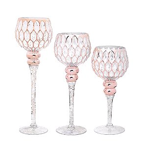 Castiçais Colmeia Rose Gold P M e G - 3 Un