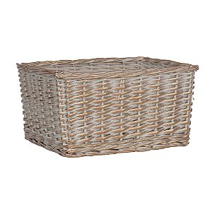 Cesta de Vime Retangular Marfim e Ouro P