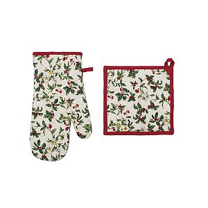 Luva e Pegador Azevinho Verde e Branco e Vermelho - 2 Un