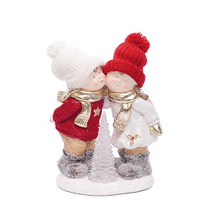 Menino e Menina com Árvoreore de Natal com Led
