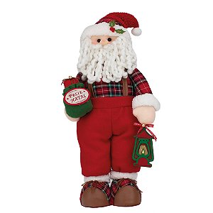 Noel em Pé Camisa Xadrez com Presente Vermelho e Verde