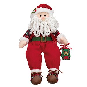 Noel Sentado Segurando Lanterna Vermelho e Verde