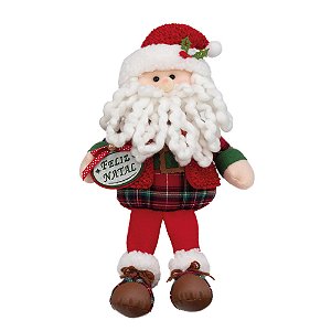 Noel Sentado Segrando Placa Feliz Natal Vermelho e Verde