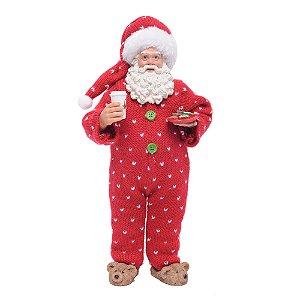 Papai Noel de Pijama Segurando Copo e Bandeja