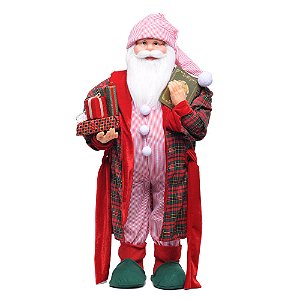 Papai Noel com Pijama Vermelho e Branco e Verde 90cm