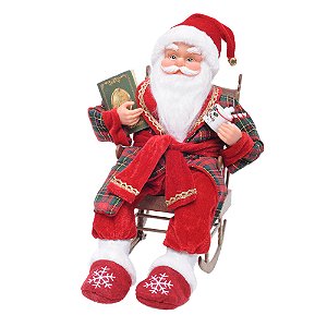 Papai Noel na Cadeira Balanço Vermelho e Branco e Verde