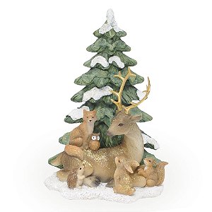 Pinheiro Nevado com Animais Diversos