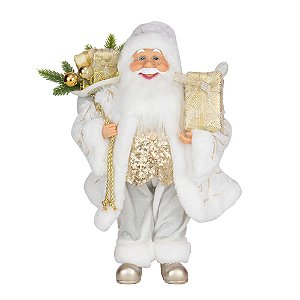 Papai Noel Segurando Saco de Presentes Ouro 40cm
