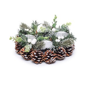Porta Vela Guirlanda com Quatro Velas Branco e Verde