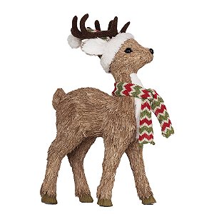 Rena com Cachecol e Gorro Marrom e Vermelho e Verde