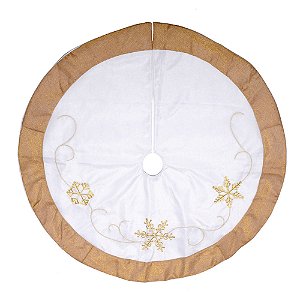 Saia de Árvore Floco Neve Branco e Dourado 120cm