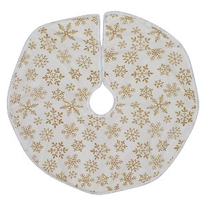 Saia de Árvore Flocos Neve Branco e Ouro 100cm